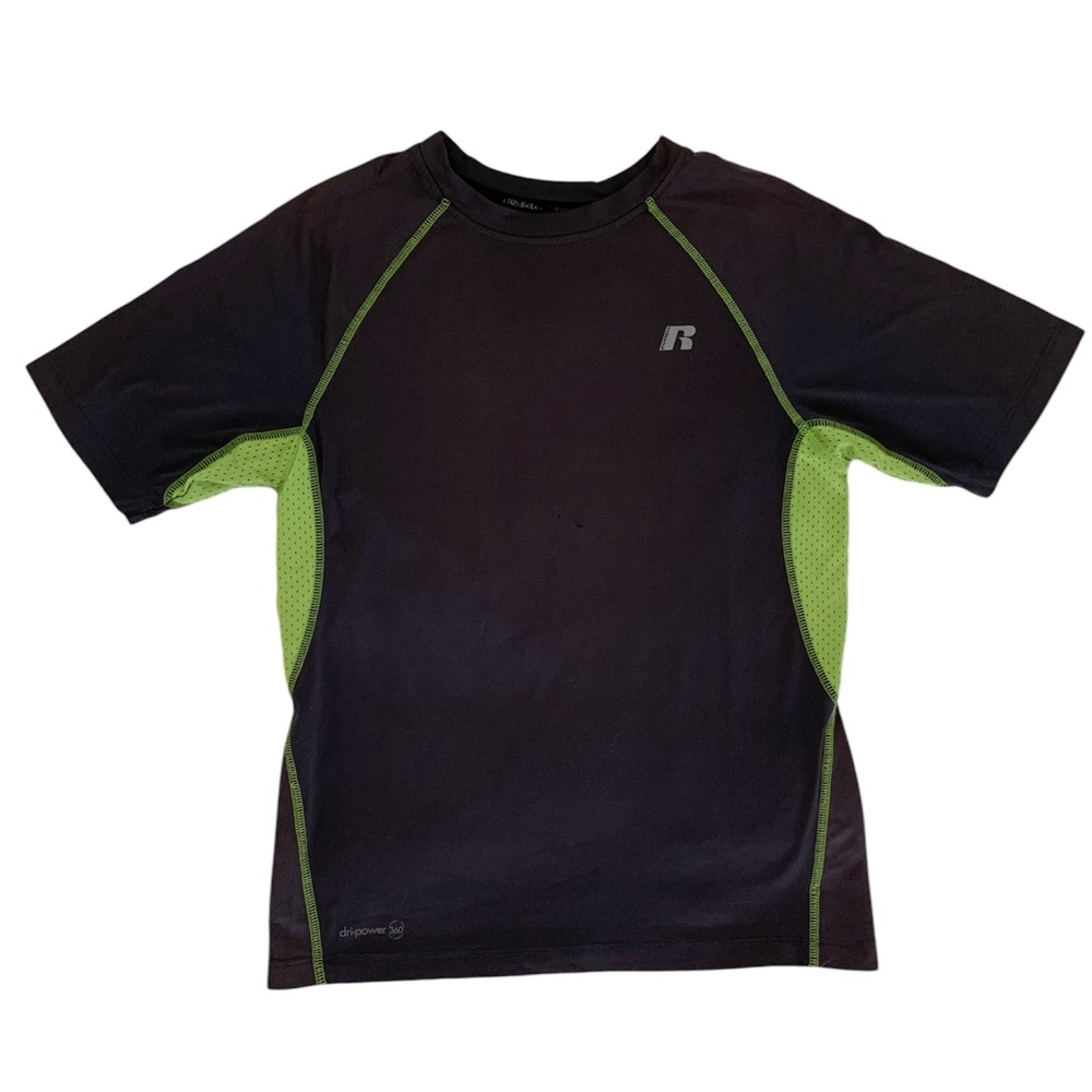 Russel T-Shirt Dri-Power Athletic Short Sleeve Mesh Grey Green Boys L 10-12